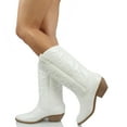 thumbnail image 2 of Soda Reno-S Cowboy Pointed Toe Knee High Western Stitched Boots White (8, White), 2 of 4
