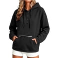 thumbnail image 3 of Josdec Women's Button-Front Hoodie Long Sleeve Drawstring Hood Zipper Decor Kangaroo Pocket Loose Drop Shoulder Solid Pullover Sweatshirt Tops S-XXL, 3 of 7