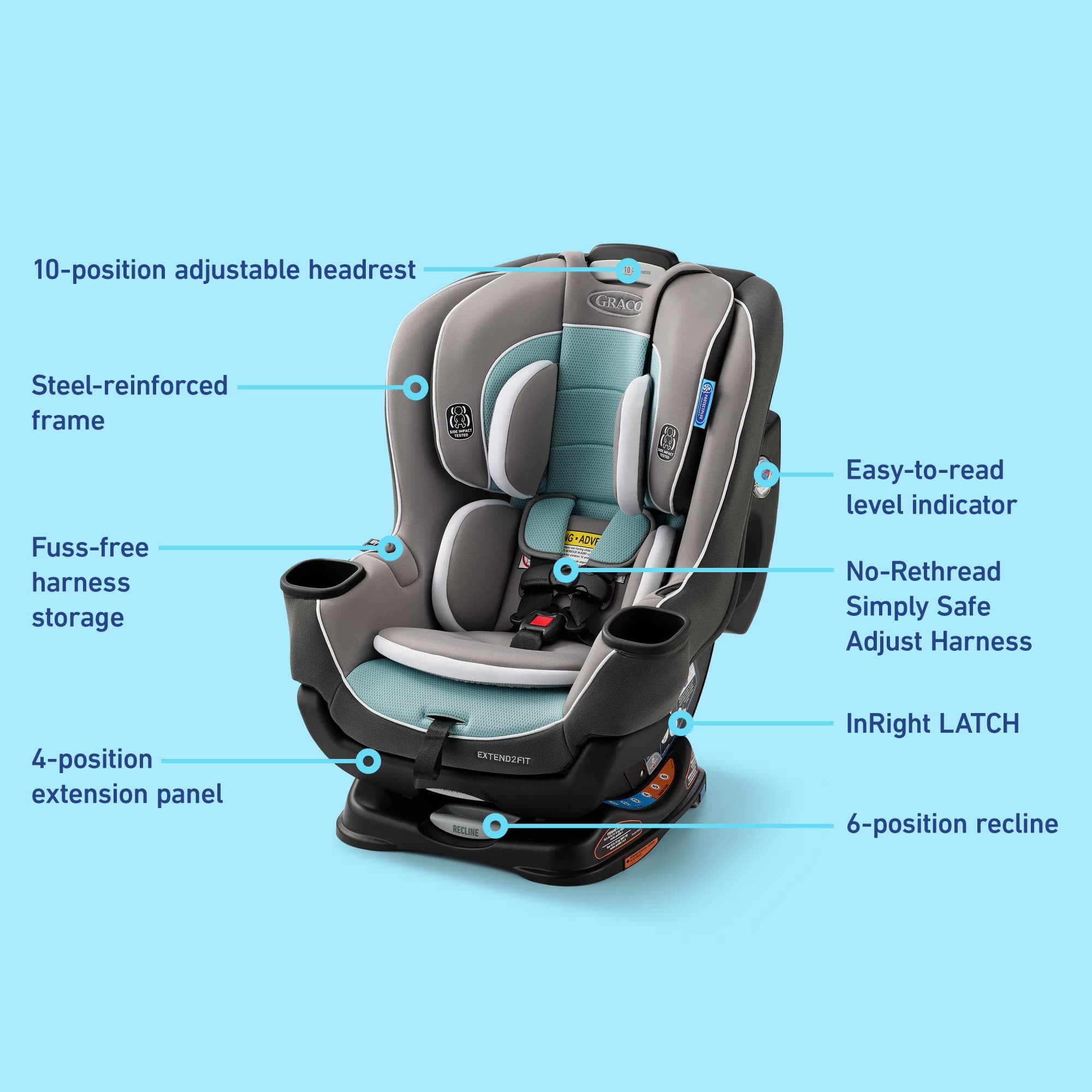 Graco® Extend2Fit® Convertible Car Seat, Spire, Blue