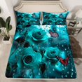 thumbnail image 2 of Homewish Red Butterfly Twin Sheet Sets,Cyan Rose Flower Twin Fitted Sheet,Valentine'S Day Floral Flat Sheet For Adults,Ultra Soft Home Decor,3pcs, 2 of 7