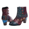 thumbnail image 7 of Babysbule Women's Boot Fashion Retro Women Suqare Heels Zipper Flower Print Short Booties Round Toe Shoes, 7 of 7