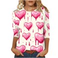 thumbnail image 2 of TrendVibe365 Valentines Womens Tops Ladies Tops and Blouses 3/4 Sleeve Dressy with Crew Neck Polyester Casual Love Heart Printed Lover Gift Blouse Tops for Valentines Gifts Pink M, 2 of 4