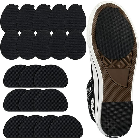 Non Skid Pads for Shoes Noise Reduction Self Adhesive Slip Resistant Sole Stick Protector Rubber Shoe Traction Pads Cushion for Heel Shoe Grips on Bottom of Shoes, Black, 2 Shapes