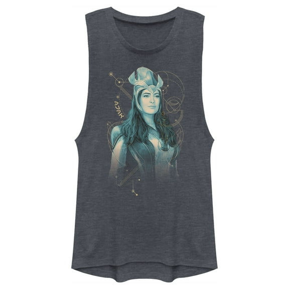 Junior's Marvel Eternals Ajak  Festival Muscle Graphic Tee Denim Blue Heather Large