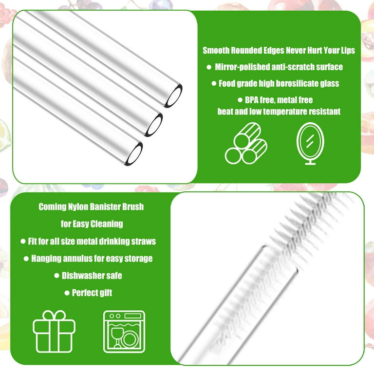  10 Pcs Reusable Glass Straw with Turtle Clear Straws