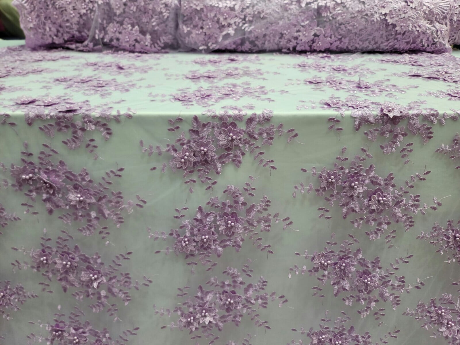 3d Lace Lavender Embroidery Pearls 3d Floral Flowers Fabric By The Yard Prom Lac