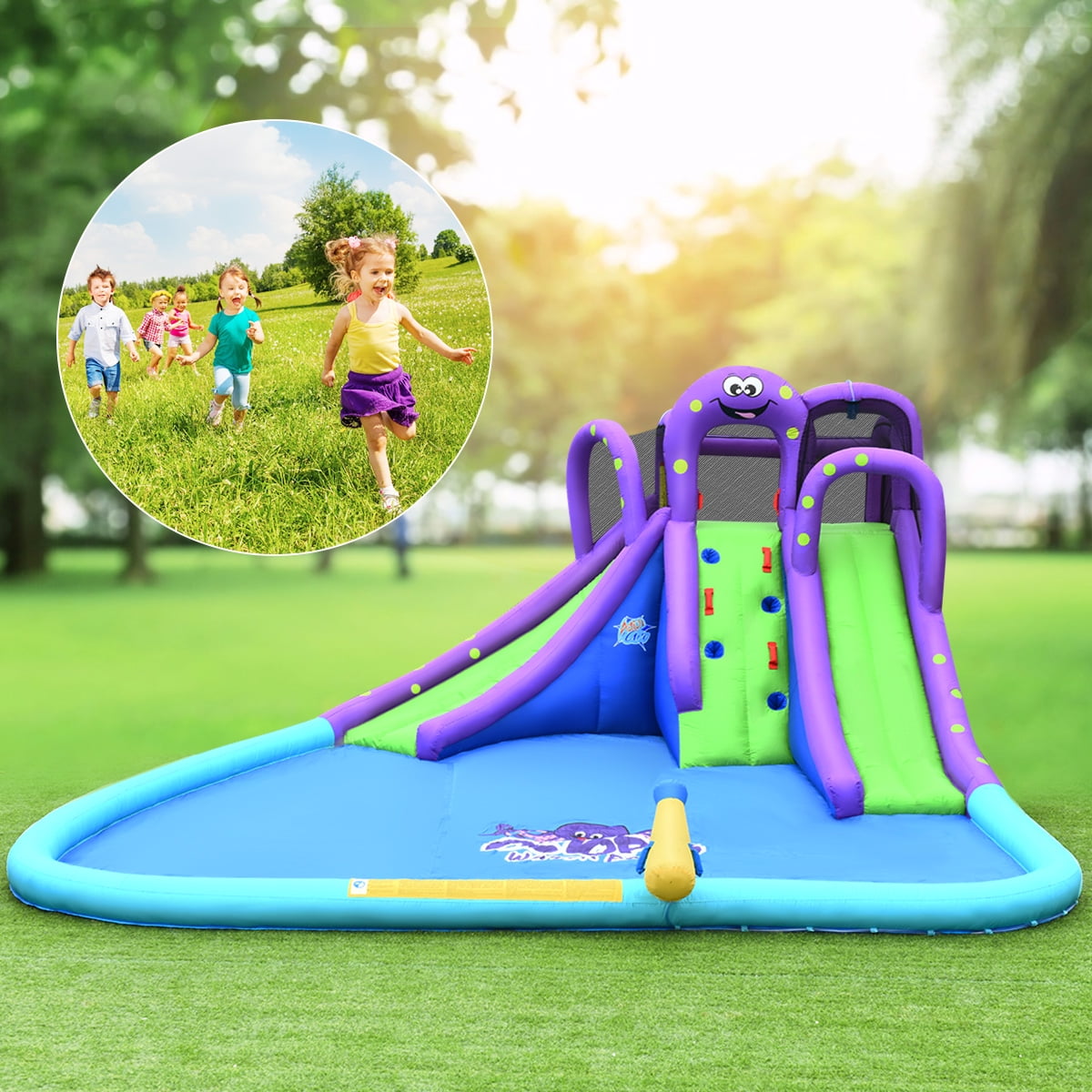 Infans Inflatable Water Park Octopus Bounce House Dual Slide Climbing Wall W/ Blower