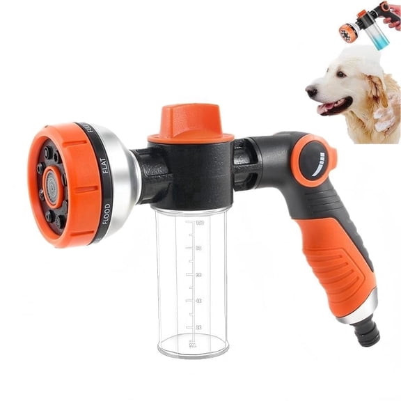 Premium Dog Washing Hose Attachment, 8-Pattern Dog Bath Sprayer, Easy-Control Hose Nozzle with Soap Dispenser for Garden, Pet Shower and Car Wash