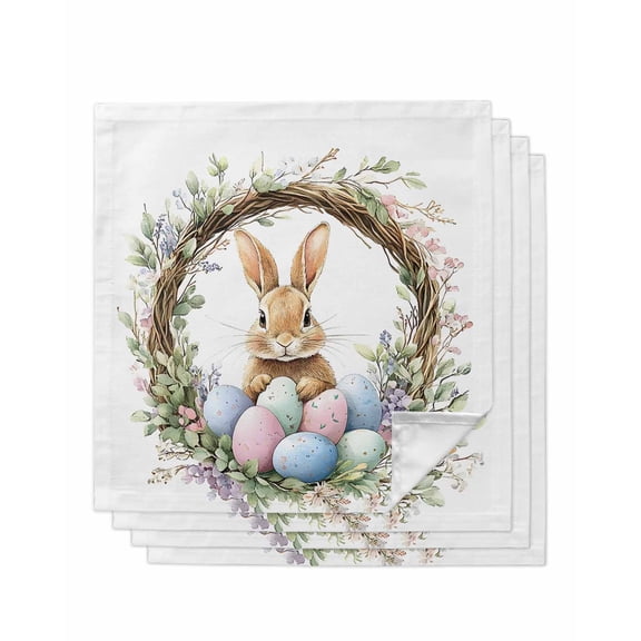 nqOlkjepod Spring Easter Bunny Cloth Napkins Set of 4 Reusable Dinner Napkins, Blossom Floral Colorful Eggs Cocktail Napkin Washable Table Napkins for Wedding/Holiday Party/Baby Shower 20"x20"