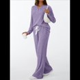 thumbnail image 4 of Conjuntos de Dos Piezas para Mujer, Suéter de Cuello Henley de Otoño, Chándal A Juego, Pijamas Cómodos con Bolsillos Púrpura S, 4 of 7