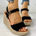 thumbnail image 2 of UTTOASFAY Women Open Toe Solid Slope Heel High Heels Buckle Shoes Sandals Black 9(40), 2 of 8
