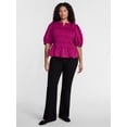 thumbnail image 2 of Terra & Sky Women's Plus Smocked Top with Tie Elbow Length Puff Sleeves, Sizes 0X-5X, 2 of 5