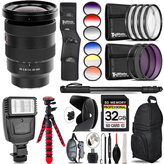 Sony FE 16-35mm f/2.8 GM Lens  Flash   Color Filter Set - 32GB Accessory Kit (International Version)