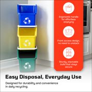 Sturdy Essentials Multi Recycling System with Three 6 Gallon Stackable Bins, 3 Pack, Blue/Grey/Green