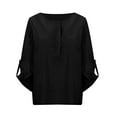 thumbnail image 6 of Honeeladyy Discount Womens 3/4 Sleeve Shirt V Neck Tops Half Button Up Cotton and Linen T Shirt Casual Tunic Boyfriend Style Blouse, 6 of 9