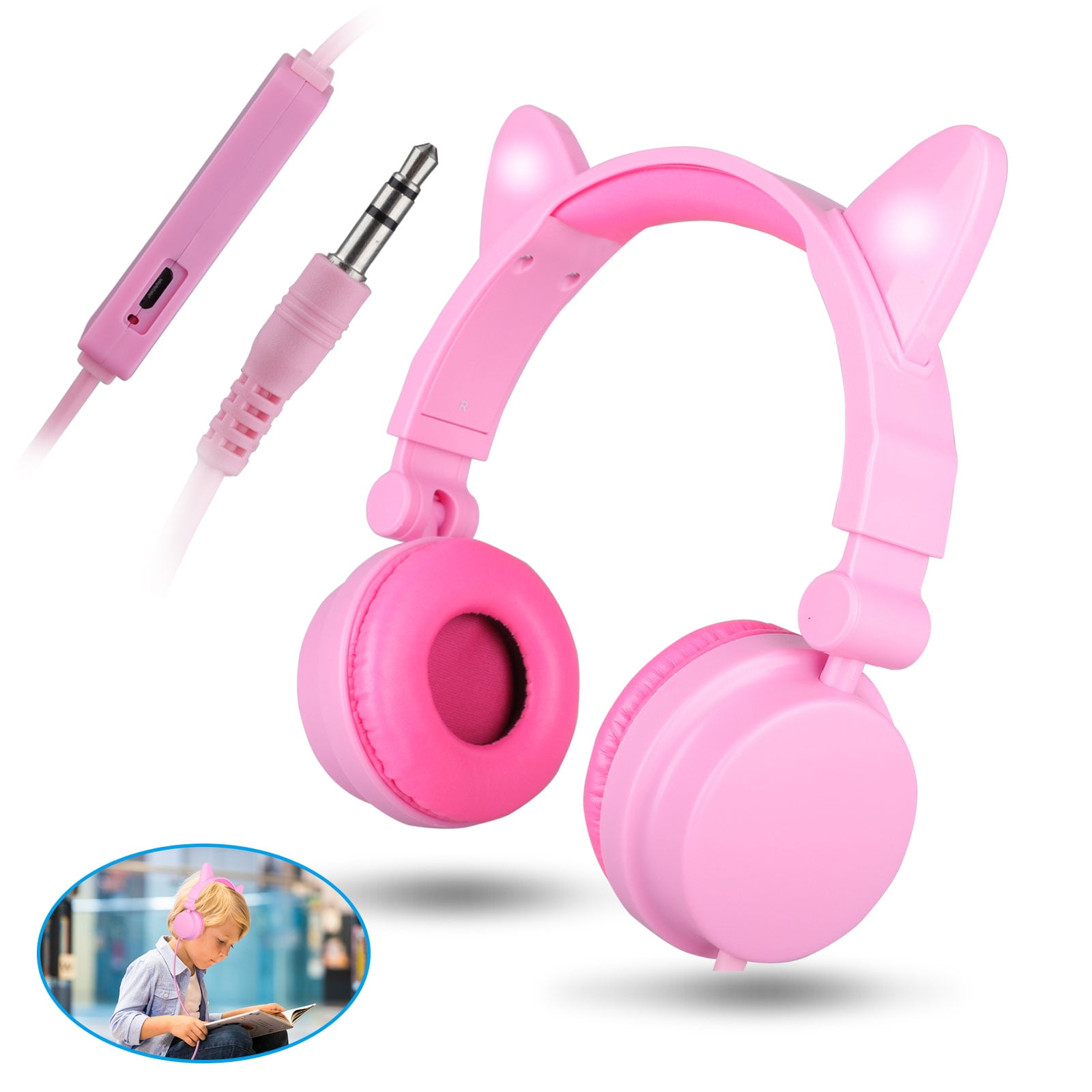 EEEKit Over the Ear Wired Kids,  Headphones with Microphone, Portable Foldable On Ear Headsets for iPad Tablets PC Laptops, 3.5mm Audio Jack