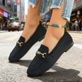 thumbnail image 3 of Women's Vintage Suede Ballet Flat Shoes Chunky Low Heel Slip On Loafers Square Toe Non Slip Dress Shoes with Metal Chain Black Size 6.5, 3 of 8