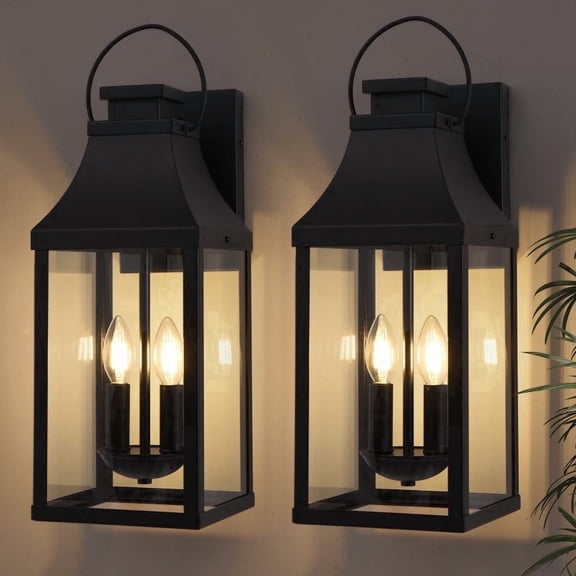 GCGAFUL 2-Pack 20" Exterior Outdoor Wall Light Fixture, 2 - Light Waterproof Large Outdoor Wall Lantern with Clear Glass for Porch, Garage, Front Door, Patio
