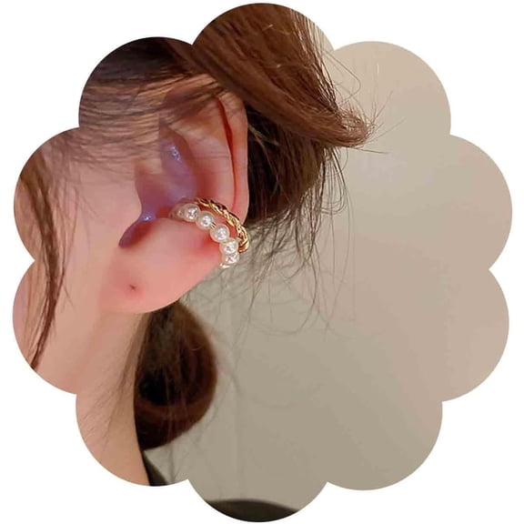 Boho Pearl Circle Cuff Earrings Gold Ring Helix Earrings Pearl Ear Cuff Earrings Minimalist Cz Earcuff Earring Non Pierced Clip on Earrings Jewelry for Women