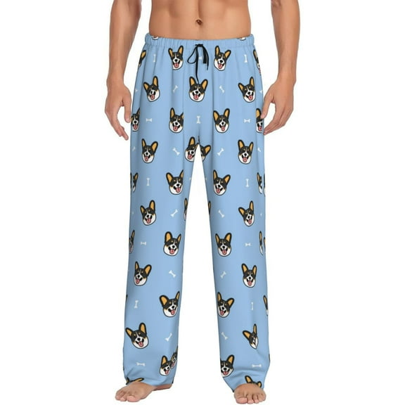 Logiee Corgi Dog Print Pajama Pants for Men,Men’s Pajama Bottoms,Mens PJ Pants with Pockets & Button Fly-Small