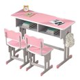 thumbnail image 6 of Fogcroll 48" Children Double Seat Study Table Kids Chair and Desk Set with 5 Gear Height Adjustment, 150lbs Load Capacity,Nursery Elementary School Student Table with Anti-Slip Rubber Leg Cover (Pink), 6 of 13