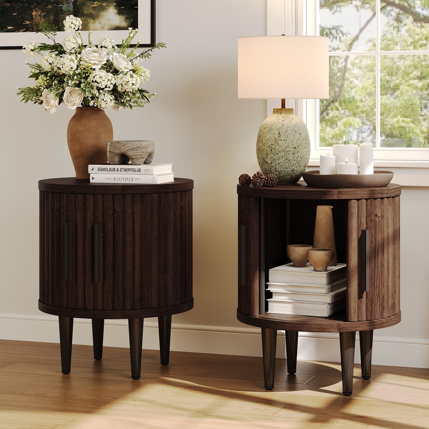 Sonegra Living Room Coffee Table Set 3-Piece Set, Including 31.5" Mid-Century Coffee Table and 2 End Tables with Storage Drawers, Brown