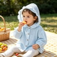thumbnail image 5 of TSHXS Girls Zip Up Hoodie Infant Girls Floral Ruffle Hooded Sun Protection Shirt Jacket Button Front Light Thin Spring Outdoor Coat(4-5 Years,Blue), 5 of 7
