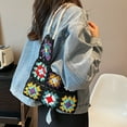 thumbnail image 1 of Bolso de hombro de ganchillo para mujer, Bolso tejido bohemio, Bolso tejido floral ahuecado, 1 of 8