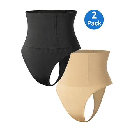 MISS MOLY Women Waist Cincher Girdle Tummy Control Thong Panties Panty Slimmer Body Shaper 2 Pack