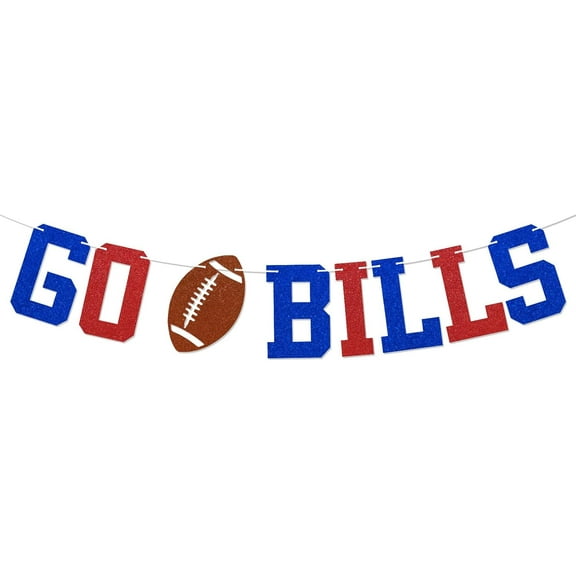 Bills Mafia Banner - Go Bills Banner, Footballs Game Day Decor, Bills Football Game Day Party Decorations Red Blue Glitter