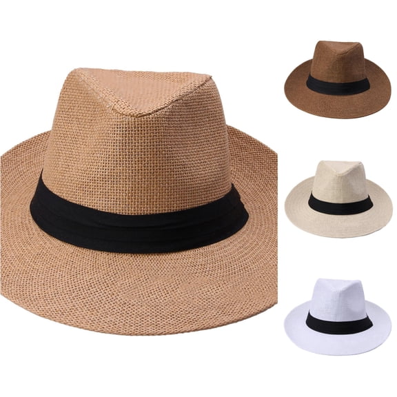 XIAOCHA Mens Solid Packable Fedora Summer Breathable Wide Brim Outdoor Sun Hat,Khaki