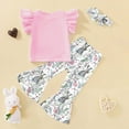 thumbnail image 4 of Toddler Girl Easter Outfit Toddler Kids Baby Girls Easter Outfits Short Sleeve Bunny Print Shirt Tops Flared Pants Bell Bottoms Headband 3Pcs Set My First Easter Pink 12 Months-18 Months, 4 of 6