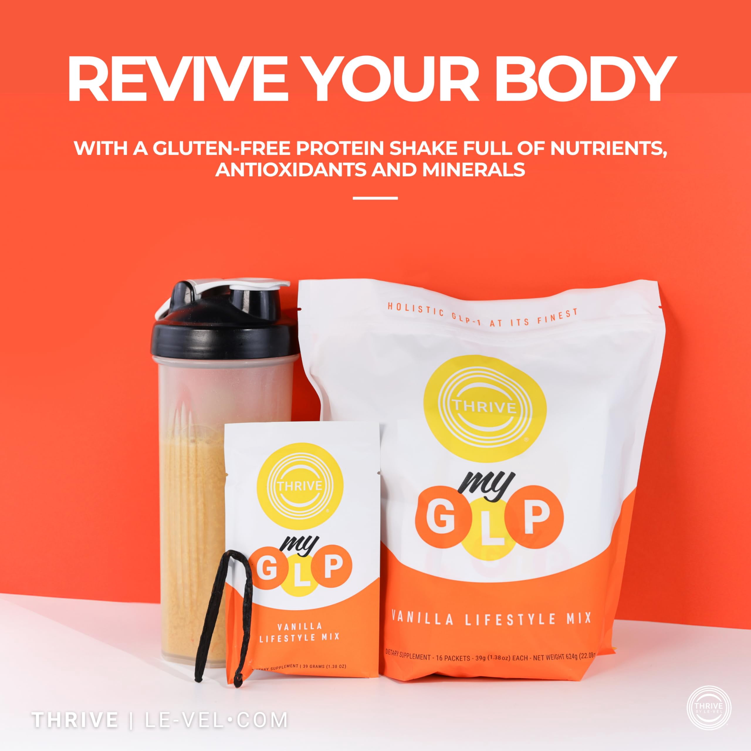 Le-Vel Thrive myGLP – Advanced Metabolic & Muscle Support with myHMB®, Berberine, and Probiotics – Vegan-Friendly Protein + Fiber Blend, 16 Packets (16 Packets (1.5 Pounds), Vanilla)