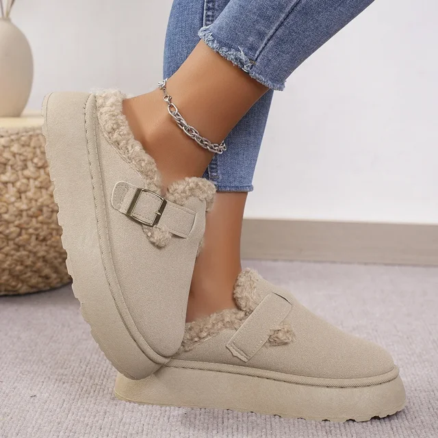Nouvelles Chaussures d'Hiver de Luxe pour Femmes Boken en Peluche, Mode Rétro, Chaussures en Coton à Semelle Plate, Pantoufles à Plateforme pour Femmes