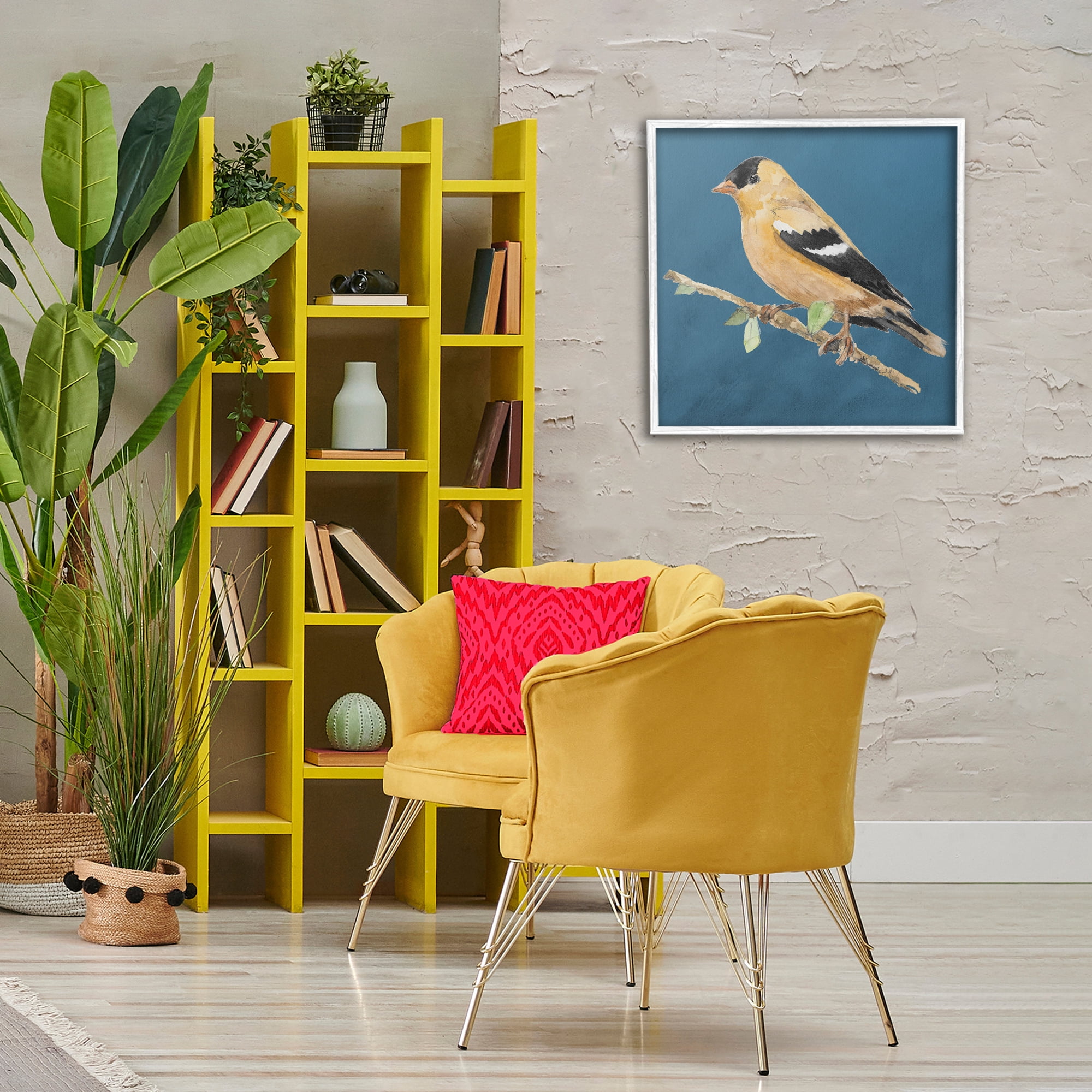 Stupell Industries Traditional Yellow Bird Animals & Insects Painting White Framed Art Print Wall Art, 24 x 24