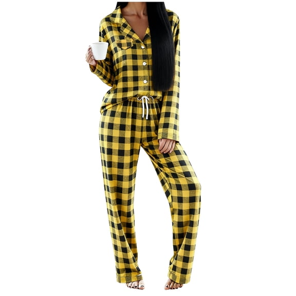 REALiKUN Pajama Sets for Women - 2 Piece Plaid Pajamas Button Down Pjs Long Sleeve Tops and Pants Set Soft Comfy Flannel Sleepwear