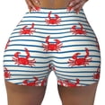 thumbnail image 2 of Daiia Cute Red Crabs With Nautical Pattern Women's Workout Shorts Biker Shorts - High Waisted Workout Spandex Tummy Control Gym Running Yoga Shorts-Large, 2 of 8