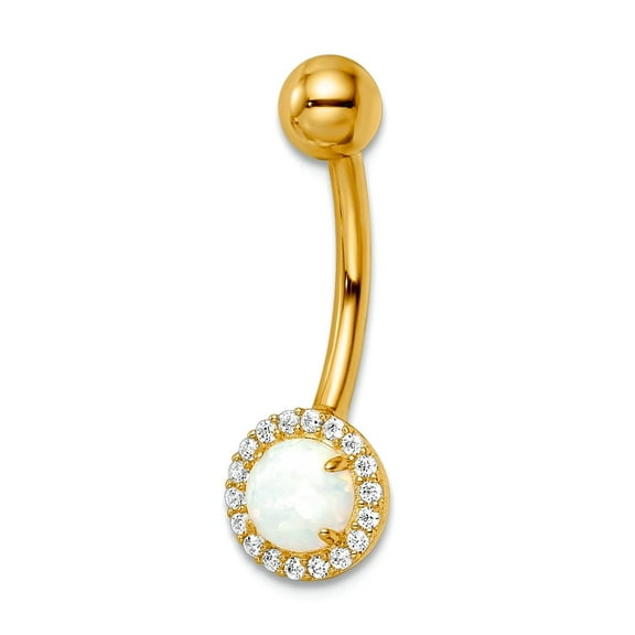 14k Gold Simulated Opal and Cubic Zirconia Belly Ring 23.16x7.53mm Wide Body Piercing Ring for Women
