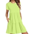 thumbnail image 1 of Hyknon Robes pour Femmes Mode Été Décontracté Manches Courtes Robe T-Shirt à Étages Mini Robes avec Poches Décontracté Doux Fluide Ample Robes, 1 of 5