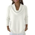 thumbnail image 2 of Cowl Neck Sweaters for Women Long Sleeve Knit Pullover Cozy Loose Fall Winter White XL, 2 of 6