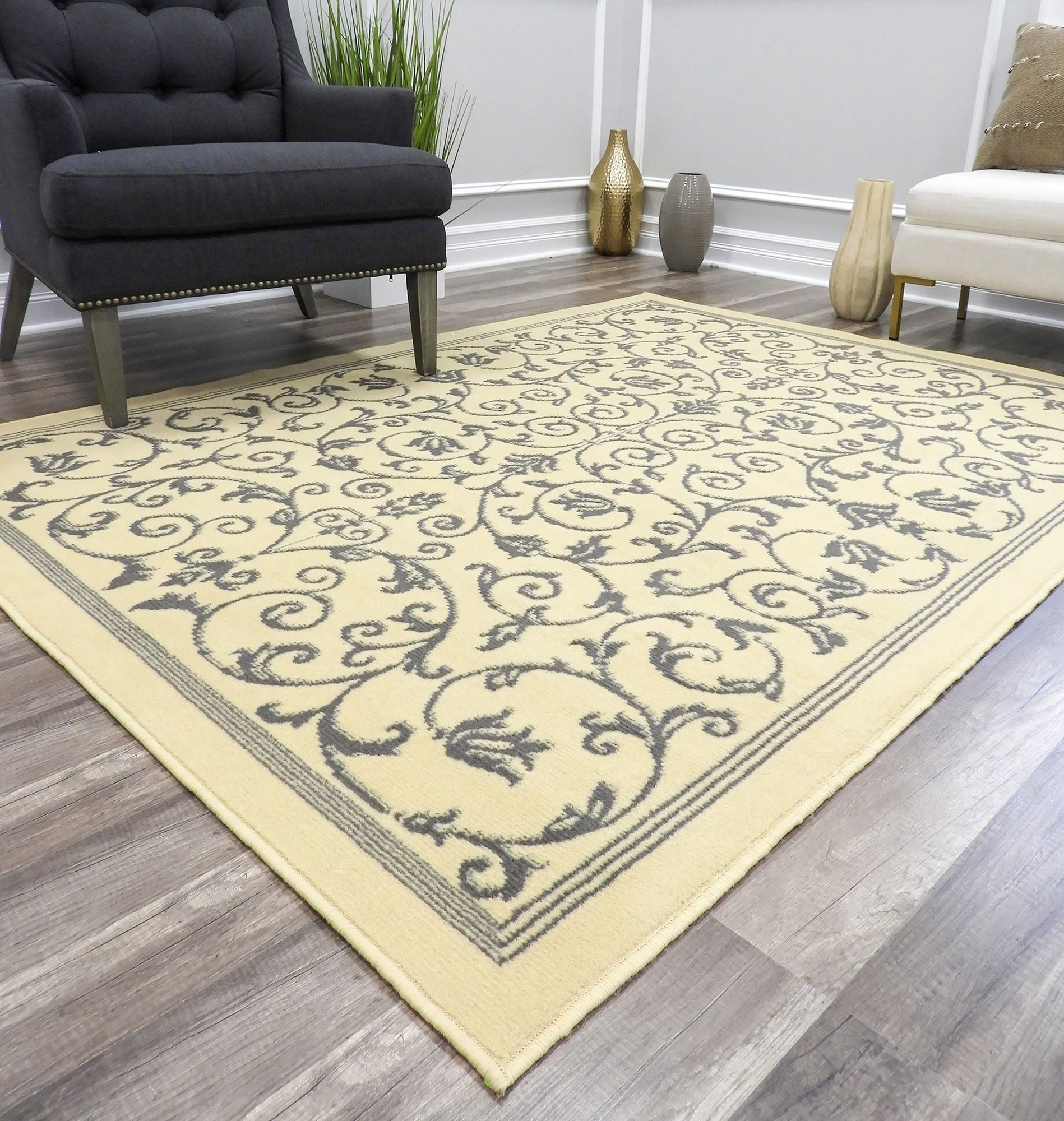 Belfort BM20C Vines Ivory scroll Transitional ivory Area Rug, 9'x12'