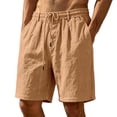 thumbnail image 3 of Mens Bermuda Linen Shorts Knee Length Elastic Waist Drawstring Shorts Casual Wide Leg Summer Shorts with Pockets Earthy Yellow M, 3 of 9