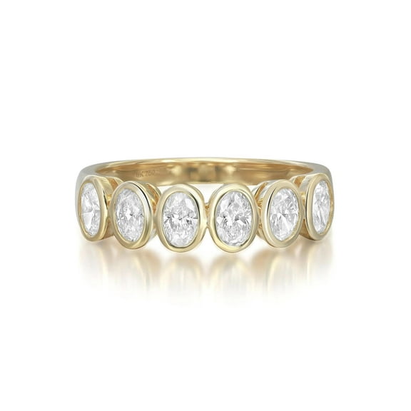 0.86Cttw Bezel Set Oval Cut Diamond Eternity Band Ring 18K Yellow Gold Size 6.5