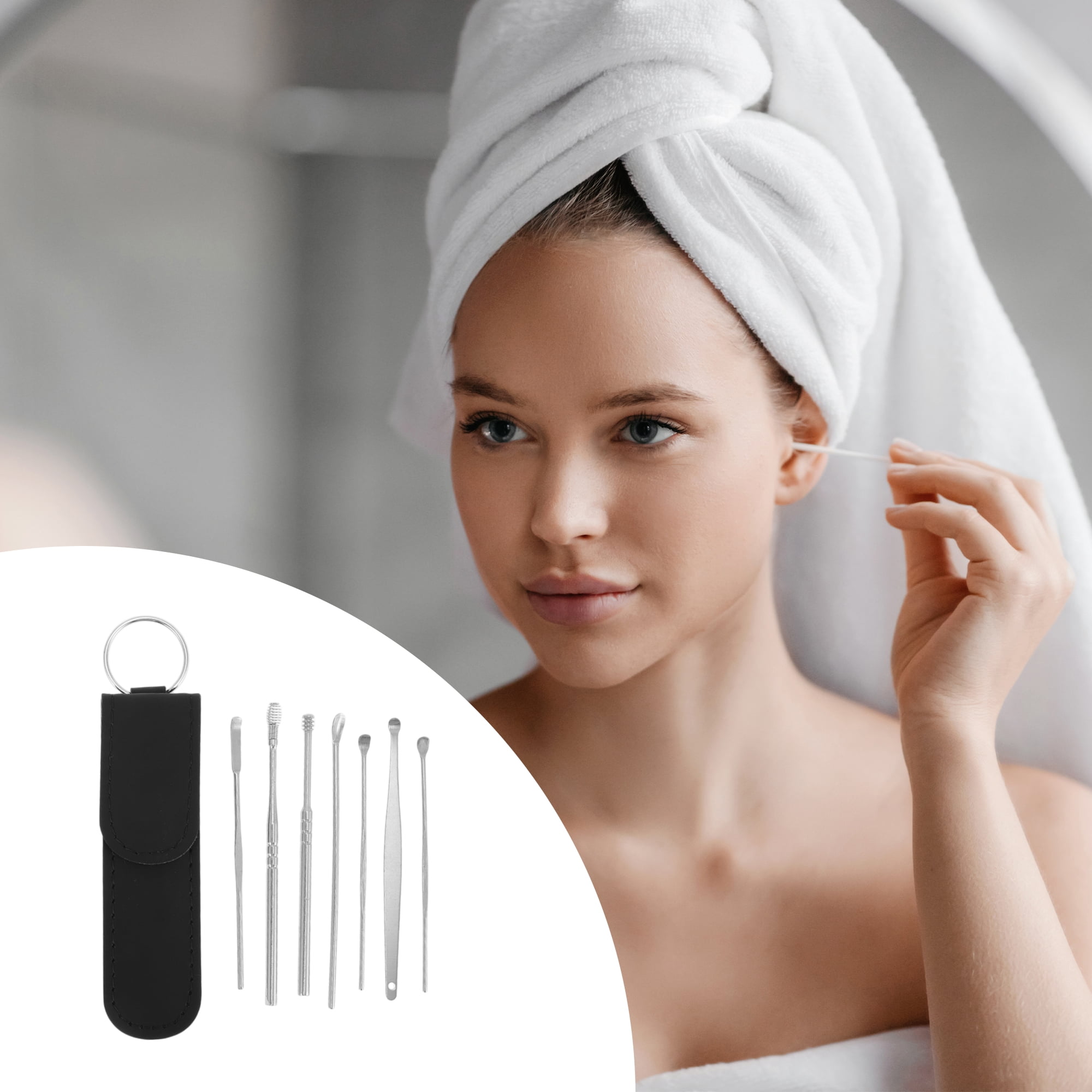Unique Bargains Long Handle Earwax Cleaning Tool Kit Stainless Steel Silver Tone