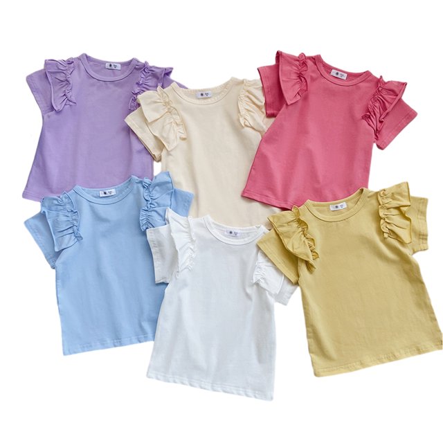 Nmmacb Kids Girls T-Shirt Summer Solid Color Tee Short Sleeve Top Short Sleeve Ruffle Sleeve Tee Size 1-9Y