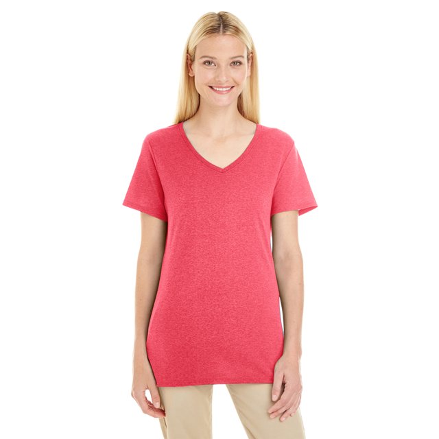 Damas 4.5 oz. Camiseta con cuello en V TRI-BLEND FIERY RED HTHR L Jerzees 601WVR