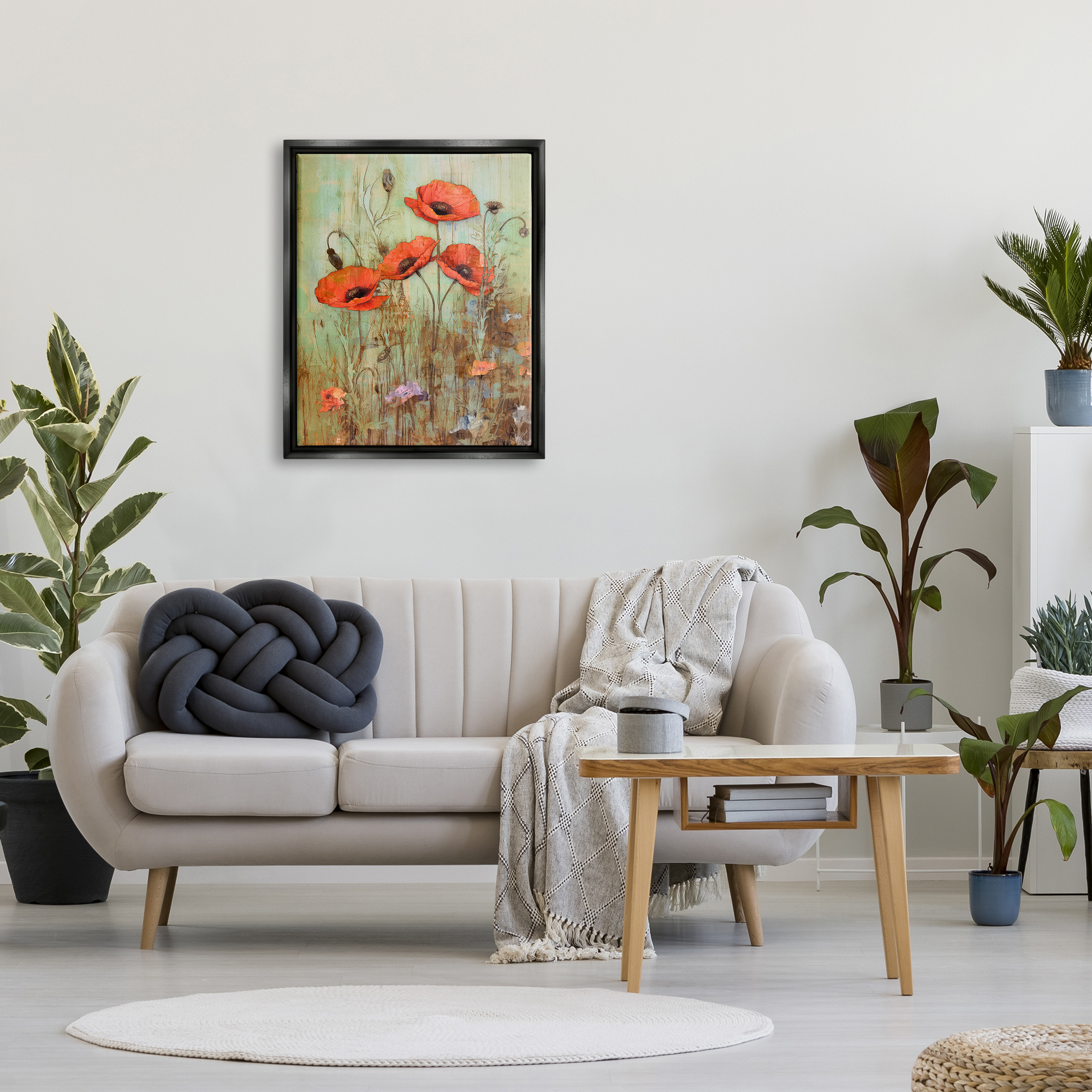 Stupell Industries Rustic Red Poppies Botanical & Floral Painting Black Floater Framed Canvas Art Print Wall Art, 25 x 31