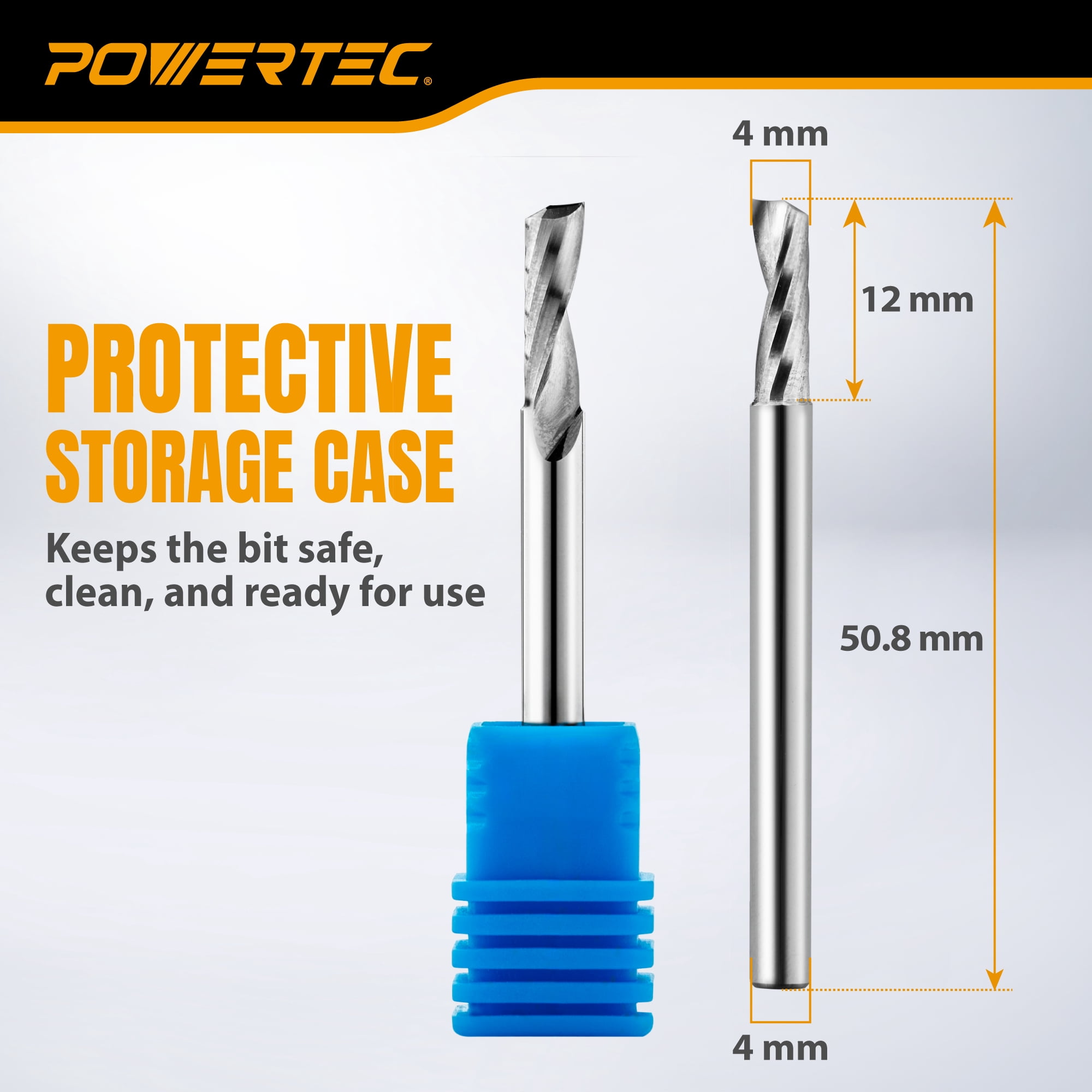 POWERTEC 4PK CNC Aluminum Cutting End Mill – 4mm Single Flute Carbide Bit, 12mm Cut Length, 4mm Shank, High Chip Evacuation Router Bit for Soft Metals, Wood & Plastics (73072)