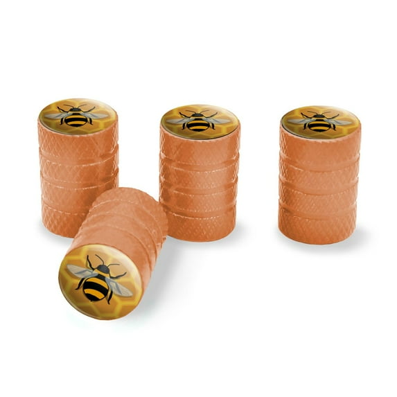 Bee on Honeycomb Tire Rim Wheel Aluminum Valve Stem Caps - Orange