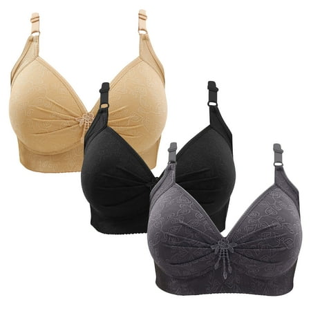 Gnurob Wireless Bralette for Women Push Up Bra Plus Size Floral Lace Bralettes No Underwire Brassiere 3 PC Soft Everyday Bras Adjustable Widen Band Underwear Clearance Saving A08-Beige Medium